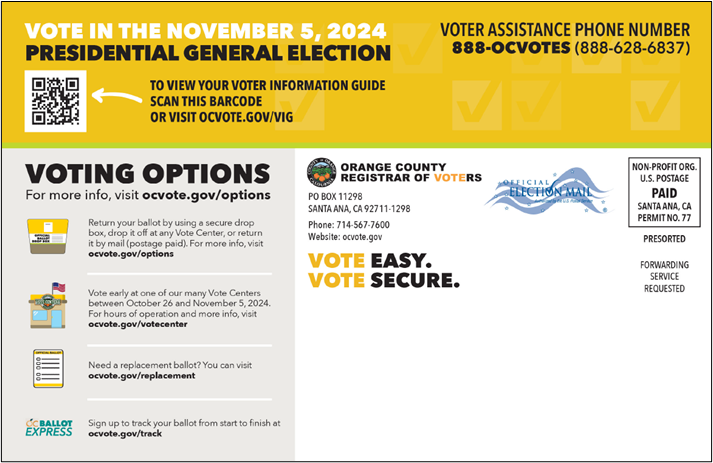 Sample outreach postcard displaying how we protect ballots..